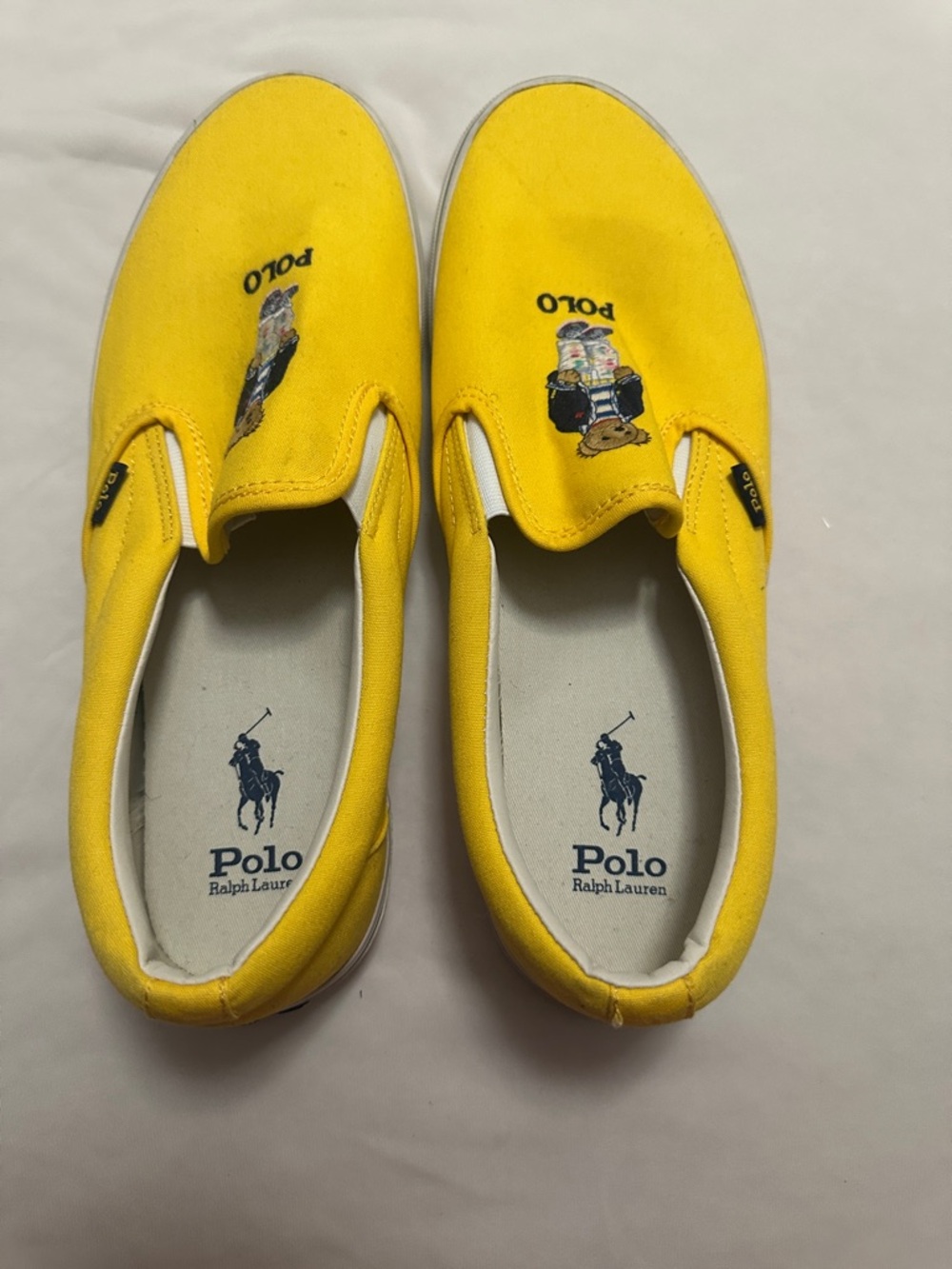 Polo by Ralph Lauren Yellow Canvas Slip-On Sneakers with Embroidered Bear